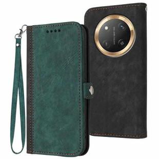 For Honor X9c Global Side Buckle Double Fold Hand Strap Leather Phone Case(Dark Green)