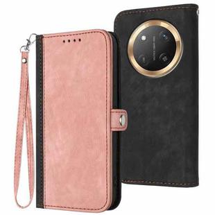 For Honor X9c Global Side Buckle Double Fold Hand Strap Leather Phone Case(Pink)