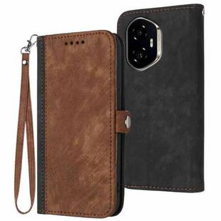 For Honor 300 Side Buckle Double Fold Hand Strap Leather Phone Case(Brown)