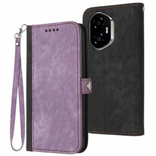 For Honor 300 Side Buckle Double Fold Hand Strap Leather Phone Case(Purple)