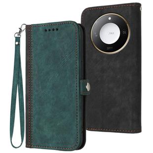 For Honor X60 / X9c Smart Side Buckle Double Fold Hand Strap Leather Phone Case(Dark Green)