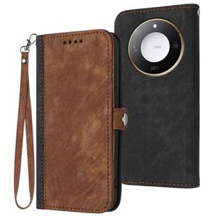 For Honor X60 / X9c Smart Side Buckle Double Fold Hand Strap Leather Phone Case(Brown)