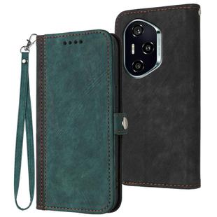 For Honor 400 Side Buckle Double Fold Hand Strap Leather Phone Case(Dark Green)