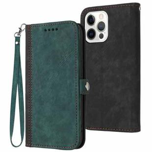 For iPhone 15 Pro Max Side Buckle Double Fold Hand Strap Leather Phone Case(Dark Green)