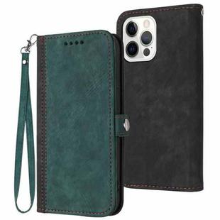For iPhone 15 Pro Side Buckle Double Fold Hand Strap Leather Phone Case(Dark Green)