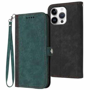 For iPhone 16 Pro Max Side Buckle Double Fold Hand Strap Leather Phone Case(Dark Green)