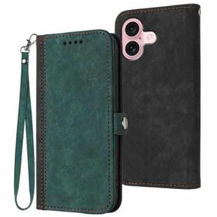 For iPhone 16 Side Buckle Double Fold Hand Strap Leather Phone Case(Dark Green)