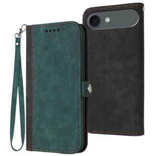 For iPhone 17 Air Side Buckle Double Fold Hand Strap Leather Phone Case(Dark Green)