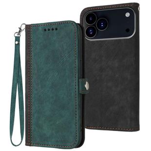 For iPhone 17 Pro Max Side Buckle Double Fold Hand Strap Leather Phone Case(Dark Green)