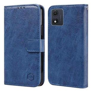 For Motorola Moto E13 Skin Feeling Oil Leather Texture PU + TPU Phone Case(Dark Blue)