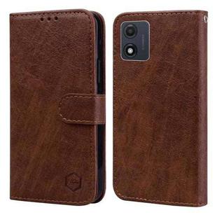 For Motorola Moto E13 Skin Feeling Oil Leather Texture PU + TPU Phone Case(Brown)