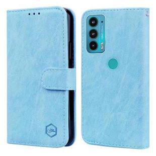 For Motorola Moto E20 / E30 / E40 Skin Feeling Oil Leather Texture PU + TPU Phone Case(Light Blue)