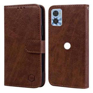 For Motorola Moto E22 / E22i Skin Feeling Oil Leather Texture PU + TPU Phone Case(Brown)