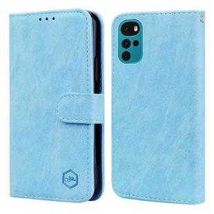 For Motorola Moto G22 Skin Feeling Oil Leather Texture PU + TPU Phone Case(Light Blue)