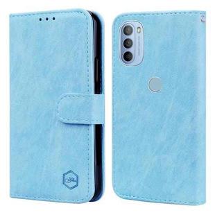 For Motorola Moto G31 / G41 Skin Feeling Oil Leather Texture PU + TPU Phone Case(Light Blue)