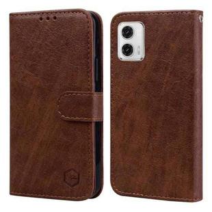 For Motorola Moto G73 Skin Feeling Oil Leather Texture PU + TPU Phone Case(Brown)