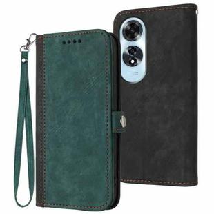 For OPPO A60 Side Buckle Double Fold Hand Strap Leather Phone Case(Dark Green)