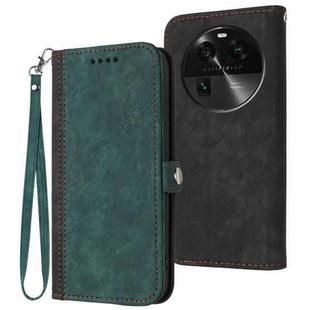 For OPPO Find X6 Side Buckle Double Fold Hand Strap Leather Phone Case(Dark Green)