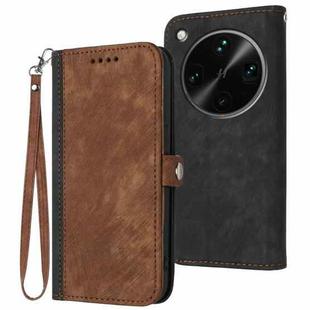 For OPPO Find X8 Ultra Side Buckle Double Fold Hand Strap Leather Phone Case(Brown)