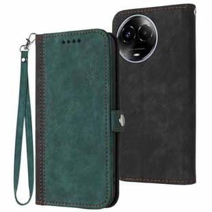 For Realme 11 Side Buckle Double Fold Hand Strap Leather Phone Case(Dark Green)