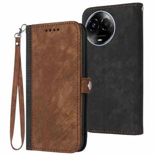 For Realme 11 Side Buckle Double Fold Hand Strap Leather Phone Case(Brown)