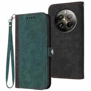 For Realme 12+ 5G Global Side Buckle Double Fold Hand Strap Leather Phone Case(Dark Green)