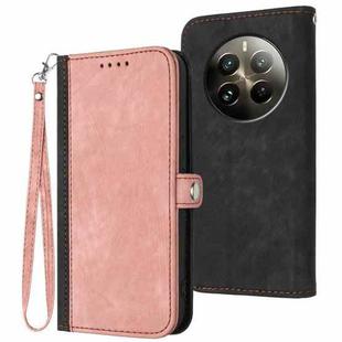 For Realme 12+ 5G Global Side Buckle Double Fold Hand Strap Leather Phone Case(Pink)