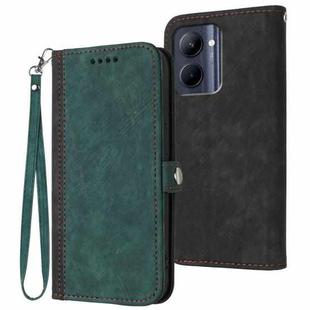 For Realme C33 2022 Global/2023 Global Side Buckle Double Fold Hand Strap Leather Phone Case(Dark Green)