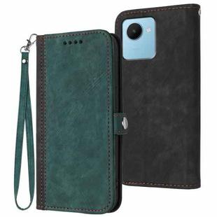 For Realme C30 4G/Narzo 50i Prime/C30s Side Buckle Double Fold Hand Strap Leather Phone Case(Dark Green)