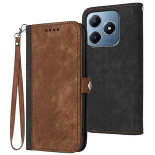 For Realme C63 / C61 Global Side Buckle Double Fold Hand Strap Leather Phone Case(Brown)