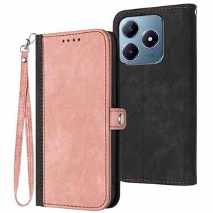 For Realme C63 / C61 Global Side Buckle Double Fold Hand Strap Leather Phone Case(Pink)