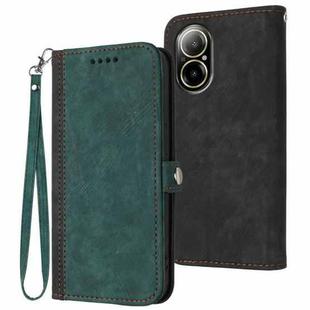 For Realme  12 Lite / C67 4G Global Side Buckle Double Fold Hand Strap Leather Phone Case(Dark Green)