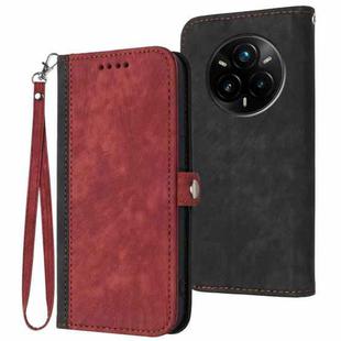 For Realme 14 Pro+ Side Buckle Double Fold Hand Strap Leather Phone Case(Red)