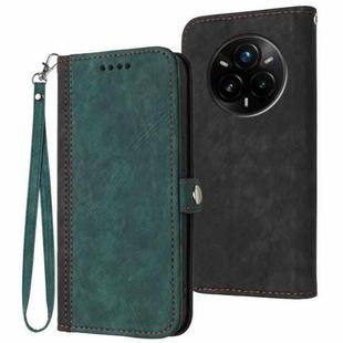 For Realme 14 Pro+ Side Buckle Double Fold Hand Strap Leather Phone Case(Dark Green)