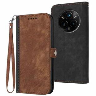 For Realme 14 Pro+ Side Buckle Double Fold Hand Strap Leather Phone Case(Brown)