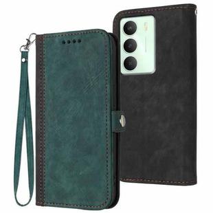 For Realme 14x Global Side Buckle Double Fold Hand Strap Leather Phone Case(Dark Green)