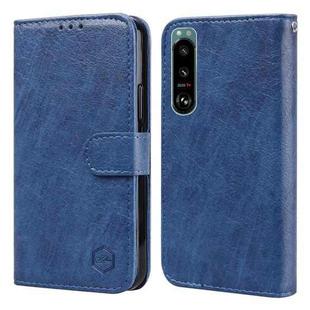 For Sony Xperia 5 III Skin Feeling Oil Leather Texture PU + TPU Phone Case(Dark Blue)