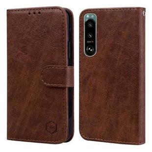 For Sony Xperia 5 III Skin Feeling Oil Leather Texture PU + TPU Phone Case(Brown)