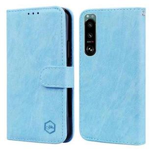 For Sony Xperia 5 III Skin Feeling Oil Leather Texture PU + TPU Phone Case(Light Blue)