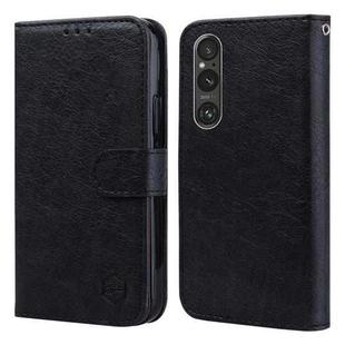 For Sony Xperia 1 V 2023 Skin Feeling Oil Leather Texture PU + TPU Phone Case(Black)