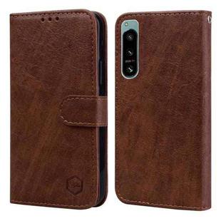 For Sony Xperia 5 IV Skin Feeling Oil Leather Texture PU + TPU Phone Case(Brown)