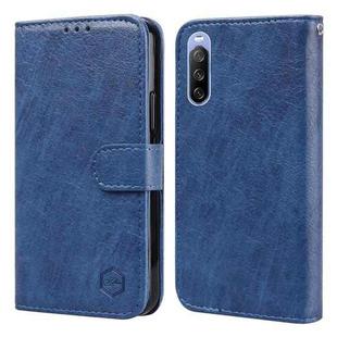 For Sony Xperia 10 III Skin Feeling Oil Leather Texture PU + TPU Phone Case(Dark Blue)