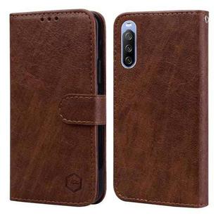 For Sony Xperia 10 III Skin Feeling Oil Leather Texture PU + TPU Phone Case(Brown)