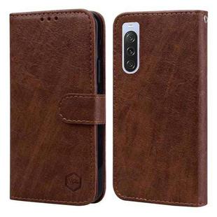 For Sony Xperia 10 V 2023 Skin Feeling Oil Leather Texture PU + TPU Phone Case(Brown)