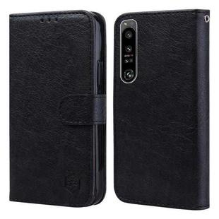 For Sony Xperia 1 IV Skin Feeling Oil Leather Texture PU + TPU Phone Case(Black)