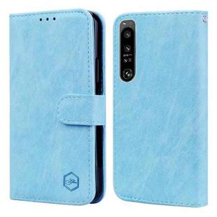 For Sony Xperia 1 IV Skin Feeling Oil Leather Texture PU + TPU Phone Case(Light Blue)