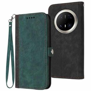 For Huawei Mate 70 Pro / Mate 70 Pro+ Side Buckle Double Fold Hand Strap Leather Phone Case(Dark Green)