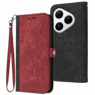 For Huawei Pura 80 5G Side Buckle Double Fold Hand Strap Leather Phone Case(Red)