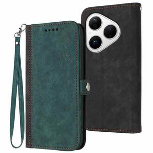 For Huawei Pura 80 5G Side Buckle Double Fold Hand Strap Leather Phone Case(Dark Green)