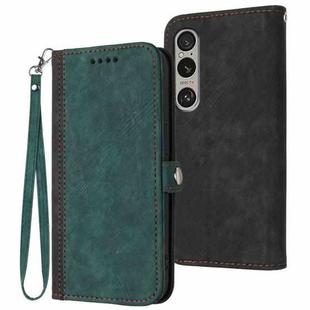 For Sony Xperia 1 VI Side Buckle Double Fold Hand Strap Leather Phone Case(Dark Green)